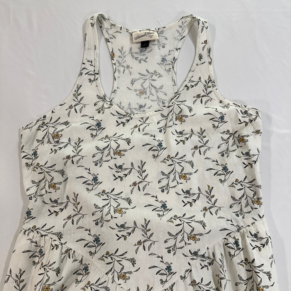 Universal Thread Floral Racerback Midi Dress Womens M‎ White Linen Blend Boho